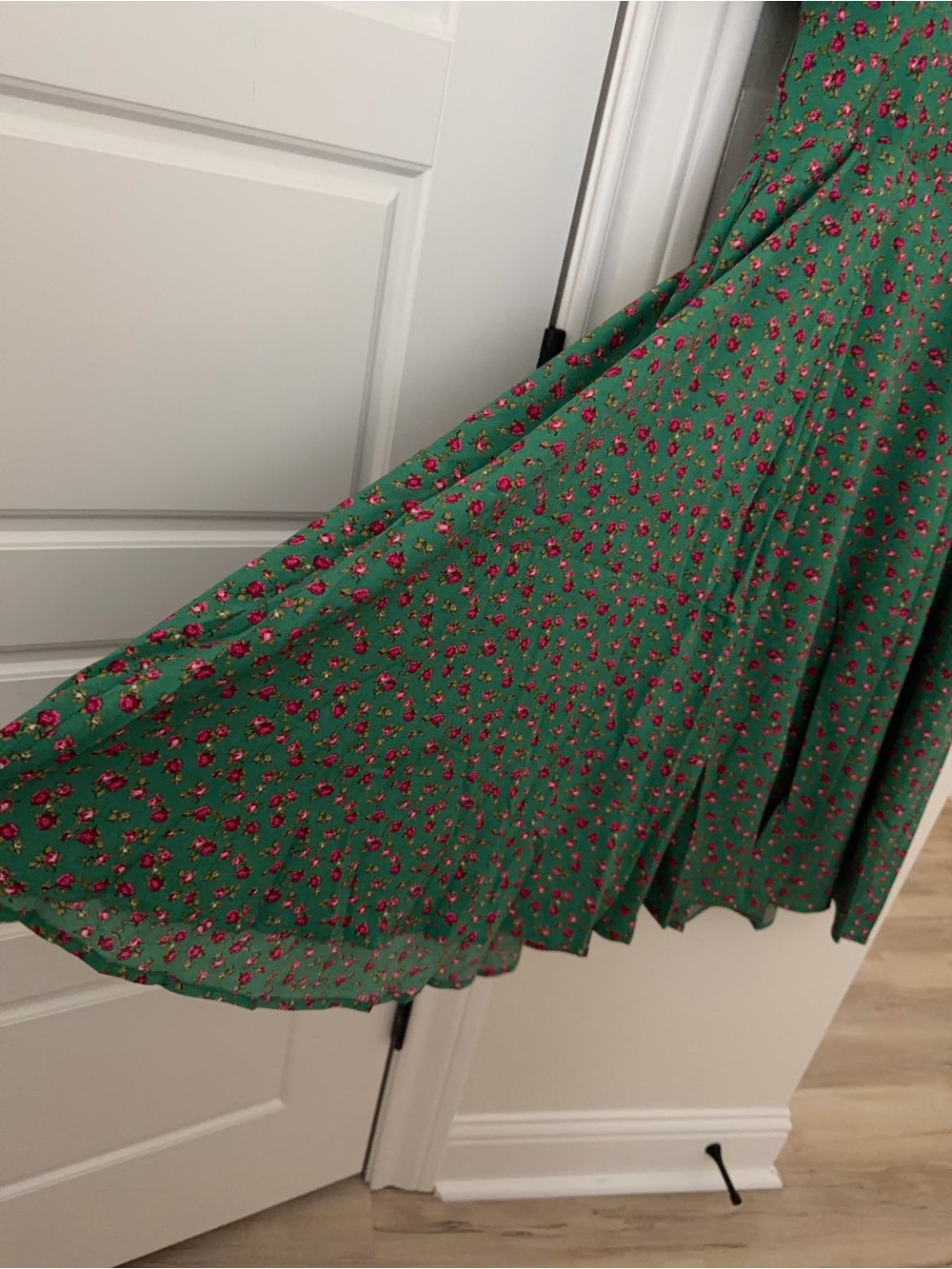 Green Midi Dress with Pink Floral Print by - Picture 8 of 12